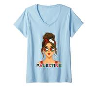 Womens Palestinian Girl Palestine Flag Palestinian Girlfriend Wife V-Neck T-Shirt