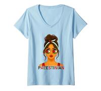 Womens Palestinian Girl Palestine Flag Palestinian Girlfriend Wife V-Neck T-Shirt