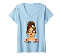 Womens Palestinian Girl Palestine Flag Palestinian Girlfriend Wife V-Neck T-Shirt