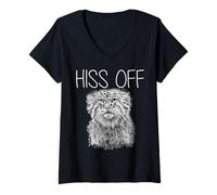 Womens Pallas Cat Hiss Off Manul Wild Cat Funny Angry Cat Outfit V-Neck T-Shirt