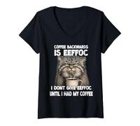Women's Pallas's Cat Coffee Slogan T | Grumpy Morning Cat V-Neck T-Shirt