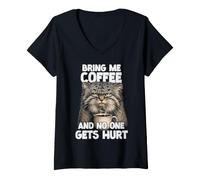 Women's Pallas's Cat Coffee Slogan T | Grumpy Morning Cat V-Neck T-Shirt