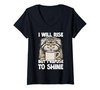 Women's Pallas's Cats Coffee Slogan T | Grumpy Morning cat V-Neck T-Shirt