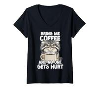 Women's Pallas's Cats Coffee Slogan T | Grumpy Morning cat V-Neck T-Shirt
