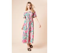 Womens Palm Bardot Full Skirted Midi Dress Multi 16