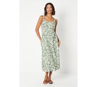 Dorothy Perkins Palm Button Through Frill Neckline Midi Dress, 18, Green