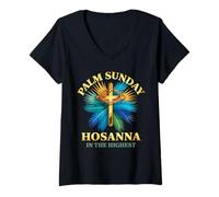 Women's Palm Leaf Holy Week Palm Sunday Hosanna in the Highest V-Neck T-Shirt