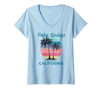 Womens Palm Springs California Retro Vintage Beach V-Neck T-Shirt