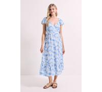 Womens Palm Wrap Front Frill Sleeve Tiered Midi Dress Blue 18