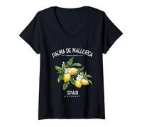 Womens Palma de Mallorca Balearic Islands Lemons Spanish Art Spain V-Neck T-Shirt