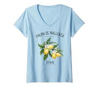 Womens Palma de Mallorca Balearic Islands Lemons Spanish Art Spain V-Neck T-Shirt