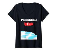 Womens Pamukkale Souvenir Thermal Pools Turkey map Turkish Flag V-Neck T-Shirt