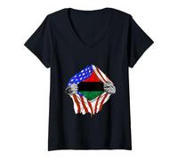 Womens Pan African Chest Afro-American UNIA Flag Black Liberation V-Neck T-Shirt