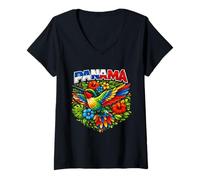 Women's Panama Bird Art Hummingbird. Flag Colors V-Neck T-Shirt