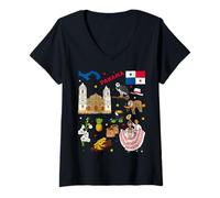 Womens Panama Map Souvenir, Tropical Culture & Travel Art Design V-Neck T-Shirt