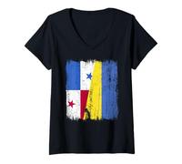 Womens Panama Ukraine Half Flag Panamanian Ukrainian Heritage V-Neck T-Shirt