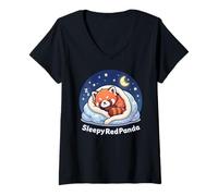 Women's Panda Animal Lovers Sleepy Red Panda Sleep Pajamas V-Neck T-Shirt