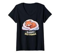 Women's Panda Animal Lovers Sleepy Red Panda Sleep Pajamas V-Neck T-Shirt