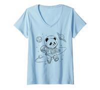Women's Panda Astronaut Space Explorer Cosmic Adventure V-Neck T-Shirt