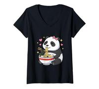 Women's Panda Coquette Cute Kawaii Noodle Ramen V-Neck T-Shirt