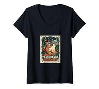 Women's Panda Encounter Chaos in The Cosmos Raccoon UFO V-Neck T-Shirt