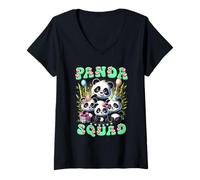 Womens Panda Family Birthday Panda Squad Wildlife Animal Cute V-Neck T-Shirt