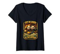 Women's Panda Get in Loser We're Going to The Cottage Meme V-Neck T-Shirt