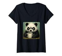 Womens Panda Grumpy Coffee Morning Humor Wildlife Tired Mug V-Neck T-Shirt