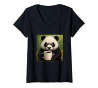 Womens Panda Grumpy Coffee Morning Humor Wildlife Tired Mug V-Neck T-Shirt