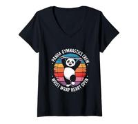 Womens Panda Gymnastics Crew Wrist Wrap Heart Open Panda Gymnast V-Neck T-Shirt