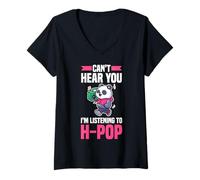 Womens Panda Hong Kong PopCan't Hear You I'm Listening To H-Pop V-Neck T-Shirt