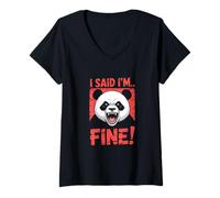 Womens Panda I said I'm Fine Hilarious Screaming Angry V-Neck T-Shirt