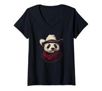 Womens Panda Meets Rodeo in This Western Vibe V-Neck T-Shirt