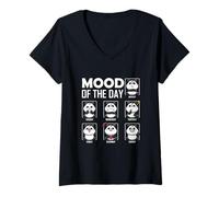 Womens Panda Mood of the Day Funny Weekday Emotion Kawaii Cute V-Neck T-Shirt