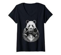 Womens Panda Photographer Forest Nature Wildlife Adventure V-Neck T-Shirt