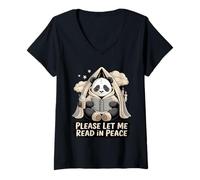 Women's Panda Reading Please Let Me Read in Peace V-Neck T-Shirt