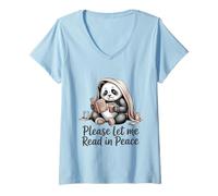 Women's Panda Reading Please Let Me Read in Peace V-Neck T-Shirt