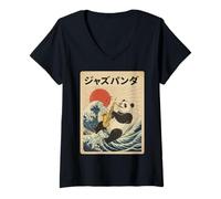 Womens Panda Saxophone Jazz Marching Band Senior Class 2026 V-Neck T-Shirt