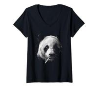 Women's Panda Smoking Cigarette Vintage Panda Funny Meme V-Neck T-Shirt