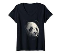 Women's Panda Smoking Cigarette Vintage Panda Funny Meme V-Neck T-Shirt