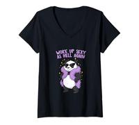 Women's Panda Woke up Sexy as Hell Again Funny V-Neck T-Shirt