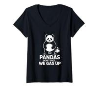 Women's Pandas Don't Diet We Gas Up Funny Panda Humor V-Neck T-Shirt