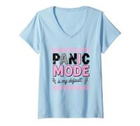 Womens Panic Mode Is My Default Checkered Lightning V-Neck T-Shirt