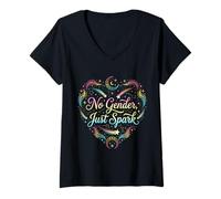 Women's Pansexual Flag No Gender Just Spark V-Neck T-Shirt