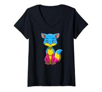 Womens Pansexual Fox Cute Rainbow Pansexual Pride Fox V-Neck T-Shirt