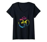 Womens Pansexual Om flag Yoga LGBT pride Pan Yoga Aum Ohm symbol V-Neck T-Shirt