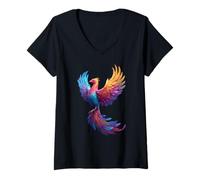 Womens Pansexual Phoenix Bird Pan Pride Flag Rising From Ashes V-Neck T-Shirt