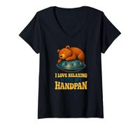 Womens Pantam Bear with Handpan and a Message 1 Fan Fun V-Neck T-Shirt