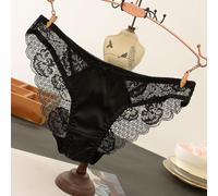 Women's Panties, 1 Pack Low Waist Seamless Briefs Satin Lace Breathable Cotton Crotch Comfortable Lingerie for Daily Sleep(L Black)