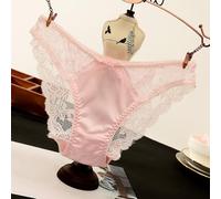 Women's Panties, 1 Pack Low Waist Seamless Briefs Satin Lace Breathable Cotton Crotch Comfortable Lingerie for Daily Sleep(L Pink)